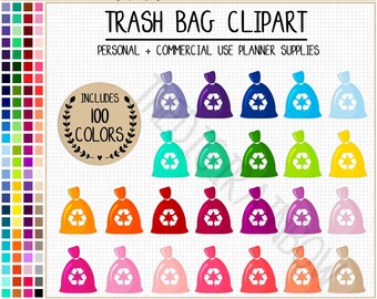 SALE 100 TRASH BAG clipart garbage clipart house chores clipart house stickers cleaning planner stickers rainbow Erin Condren Happy Planner