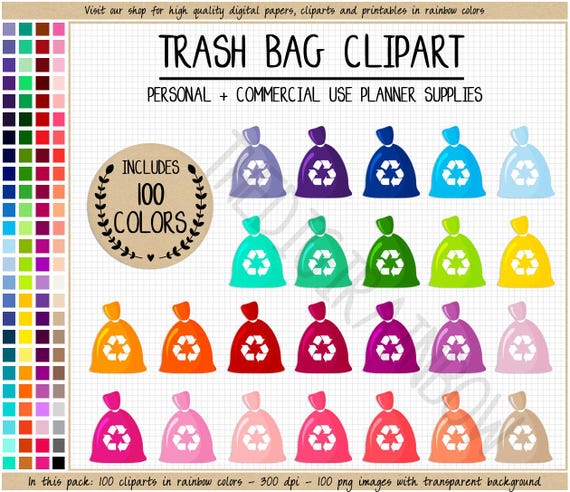 SALE 100 TRASH BAG clipart garbage clipart house chores clipart house stickers cleaning planner stickers rainbow Erin Condren Happy Planner