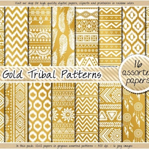 SALE gold digital paper tribal digital paper gold foil print gold ikat digital paper golden tribal background native aztec ethnic pattern
