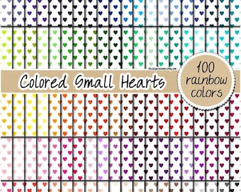 100 rainbow small heart digital paper valentine's day digital paper rainbow scrapbook heart pattern pastel heart planner sticker 12x12