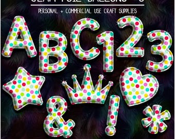 POLKA DOT Foil Balloon alphabet clipart girl birthday balloon font rainbow balloon clipart PNG sublimation lettering alphabet commercial use