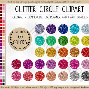 SALE 100 GLITTER Circle clipart glitter round sticker rainbow glitter Goodnotes digital sticker printable Erin Condren glitter bottle cap
