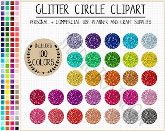 SALE 100 GLITTER Circle clipart glitter round sticker rainbow glitter Goodnotes digital sticker printable Erin Condren glitter bottle cap