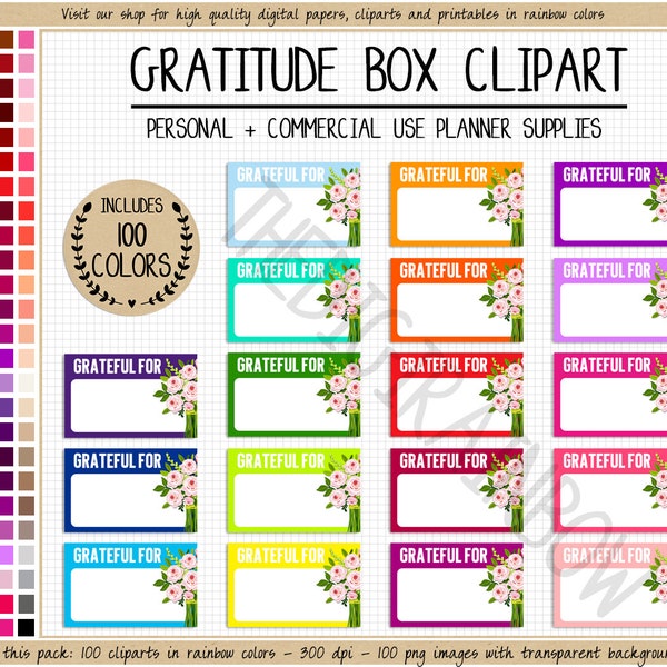 SALE 100 GRATITUDE digital planner stickers count your blessings box thanksgiving clipart blessed day spirituality faith happiness daily joy