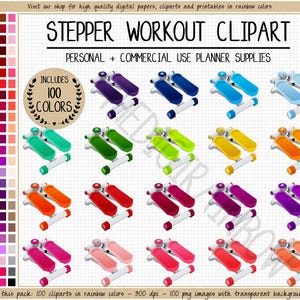 SALE 100 STEPPER clipart rainbow cardio exercise fitness digital stickers workout tracker weight loss training Goodnotes Erin Condren Bullet