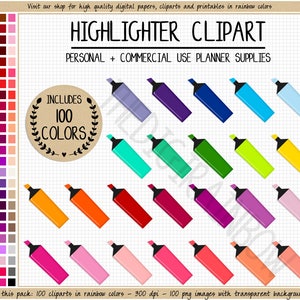 SALE 100 MARKER clipart rainbow marker stickers back to school clipart highlighter stickers teacher planner school stickers art clipart ECLP