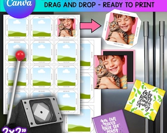Square Fridge Magnet Template, 2x2 Magnet Template, 2.5x2.5 Magnet Template, Make your own Photo magnet, Drag and Drop Editable Canva Bundle