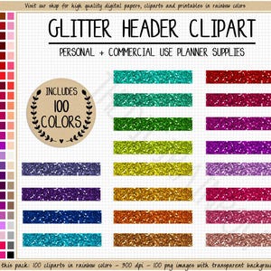 SALE 100 BLANK GLITTER header stickers rainbow printable header planner stickers Erin Condren Happy Planner Commercial use planner clipart