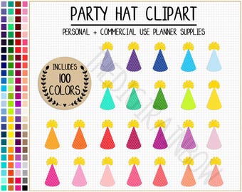SALE 100 PARTY HAT clipart party hat stickers birthday clipart birthday stickers rainbow party graphics colorful party printable stickers