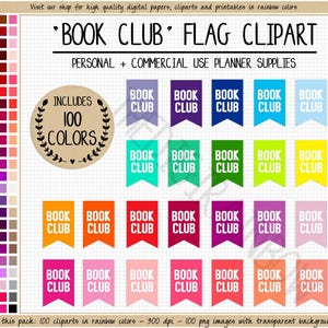 SALE 100 BOOK CLUB clipart book club sticker library clipart printable book planner sticker reading list stickers to read bright stickers