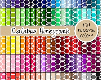 100 SEAMLESS color panal papel digital arco iris hexágono fondo reina abeja clipart álbum de recortes patrón de abeja 12x12 pastel neutro brillante