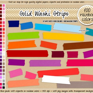 600 Washi Strips Clipart 100 rainbow colors solid washi tape megapack scrapbooking planner clipart planner stickers supplies