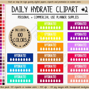 Verkauf 100 HYDRATE Planer Aufkleber Gesundheit druckbare Planer Aufkleber Gewicht Verlust Wasseraufnahme Erin Condren Happy Planner Cliparts