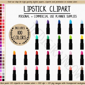 VENDITA 100 ROSSETTI clipart adesivi per rossetto adesivi per trucco rossetto arcobaleno grafica cosmetici clipart salone di bellezza clipart Erin Condren immagine 1