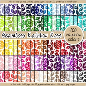 100 Rosen digitales Papier nahtlos Blumenmuster Regenbogen zum Ausdrucken Hochzeit Scrapbook Papier hell dunkel Pastell hell dunkel