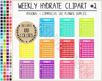 SALE 100 WEEKLY HYDRATE planner stickers health tracker food tracker weight loss stickers water intake stickers Erin Condren planner clipart