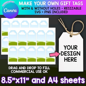 Geschenkanhänger Vorlage, Canva Bearbeitbarer benutzerdefinierter Geschenkanhänger, leerer Geschenkanhänger SVG, Geschenkanhänger PNG, druckbare Weihnachts- oder Geburtstagsfeier DIY benutzerdefinierte Etiketten