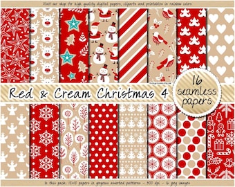 SEAMLESS christmas digital paper winter holiday pattern scrapbook clipart background santa mistletoe candy cane snowman reindeer red robin