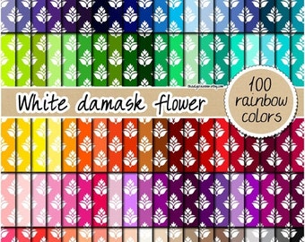 100 damask digital paper floral digital paper rainbow flower pattern scrapbooking printable pattern pastel damask paper neutral bright