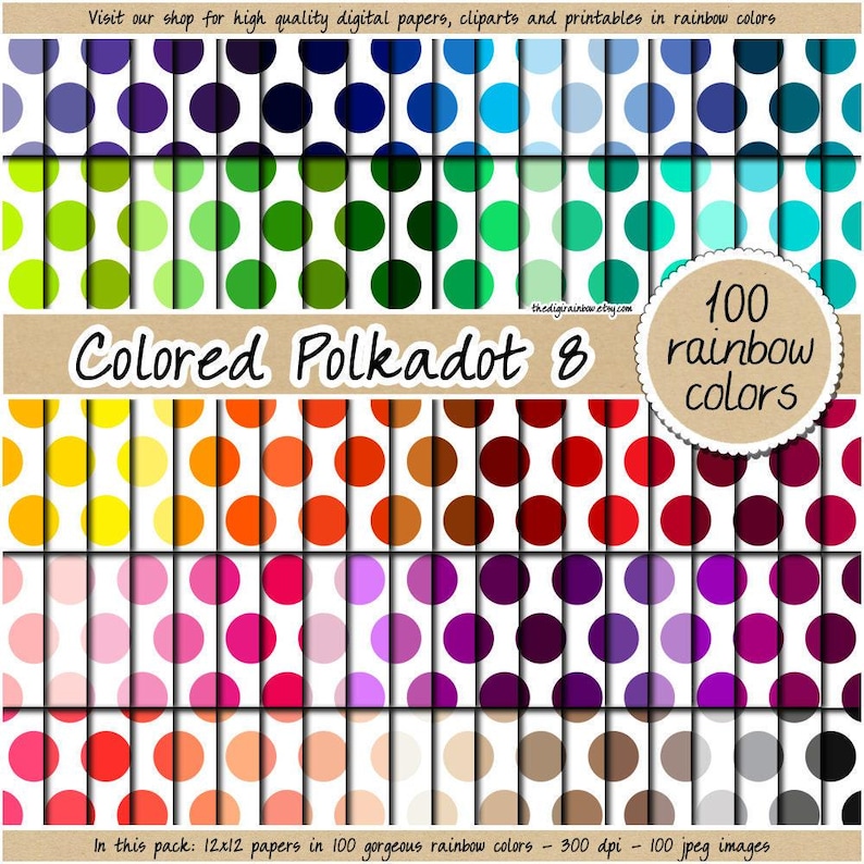 100 Seamless Rainbow Confetti Digital Paper Printable Polkadot ...