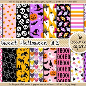 Papier artisanal numérique Halloween rose Trick or Treat impression sorcière fantôme maléfique lanterne araignée chauve-souris chat bonbon maïs Clipart scrapbooking arrière-plan