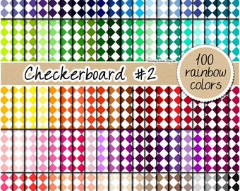 100 Seamless Diagonal Checkerboard digital paper checkers pattern dark doll house floor background rainbow printable grid scrapbook sheet