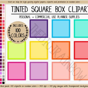 REA 100 KVADRATIG ask clipart tonade fyrkantiga klistermärken utskrivbara fyrkantiga digitala planerklistermärken Happy Planner regnbågsask clipart Goodnotes ELCP