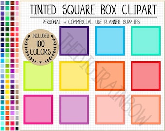 SALE 100 SQUARE box clipart tinted square stickers printable square digital planner sticker Happy Planner rainbow box clipart Goodnotes ELCP