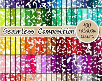 100 seamless composition digital paper printable notebook cover school pattern rainbow colored backgound pastel bright neutral dark clipart