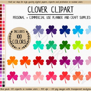 SPRZEDAŻ 100 CLOVER clipart naklejka koniczyna naklejki na dzień świętego patryka koniczyna clipart kształt koniczyny do wydrukowania ikona koniczyny św. patryk cyfrowa