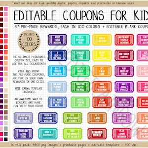 BUONI PREMIO MODIFICABILI clipart biglietti premio stampabili arcobaleno buoni vuoti attività per bambini fai da te libro di buoni sconto stampabili per l'istruzione parentale insegnante