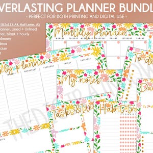 OFERTA Planificador semanal de escritorio Daisy Bloc de notas floral imprimible Organizador diario Calendario mensual de flores Planificador digital de verano con seguimiento de arcoíris