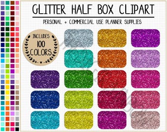 SALE 100 GLITTER half box sticker printable glitter sticker rainbow glitter planner sticker bright glitter planner clipart commercial use