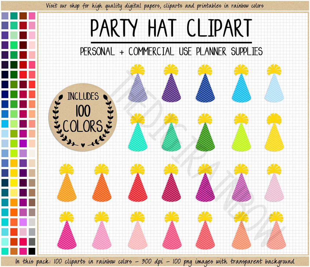 SALE 100 PARTY HAT Clipart Party Hat Stickers Birthday Clipart Birthday Stickers Rainbow Party ...