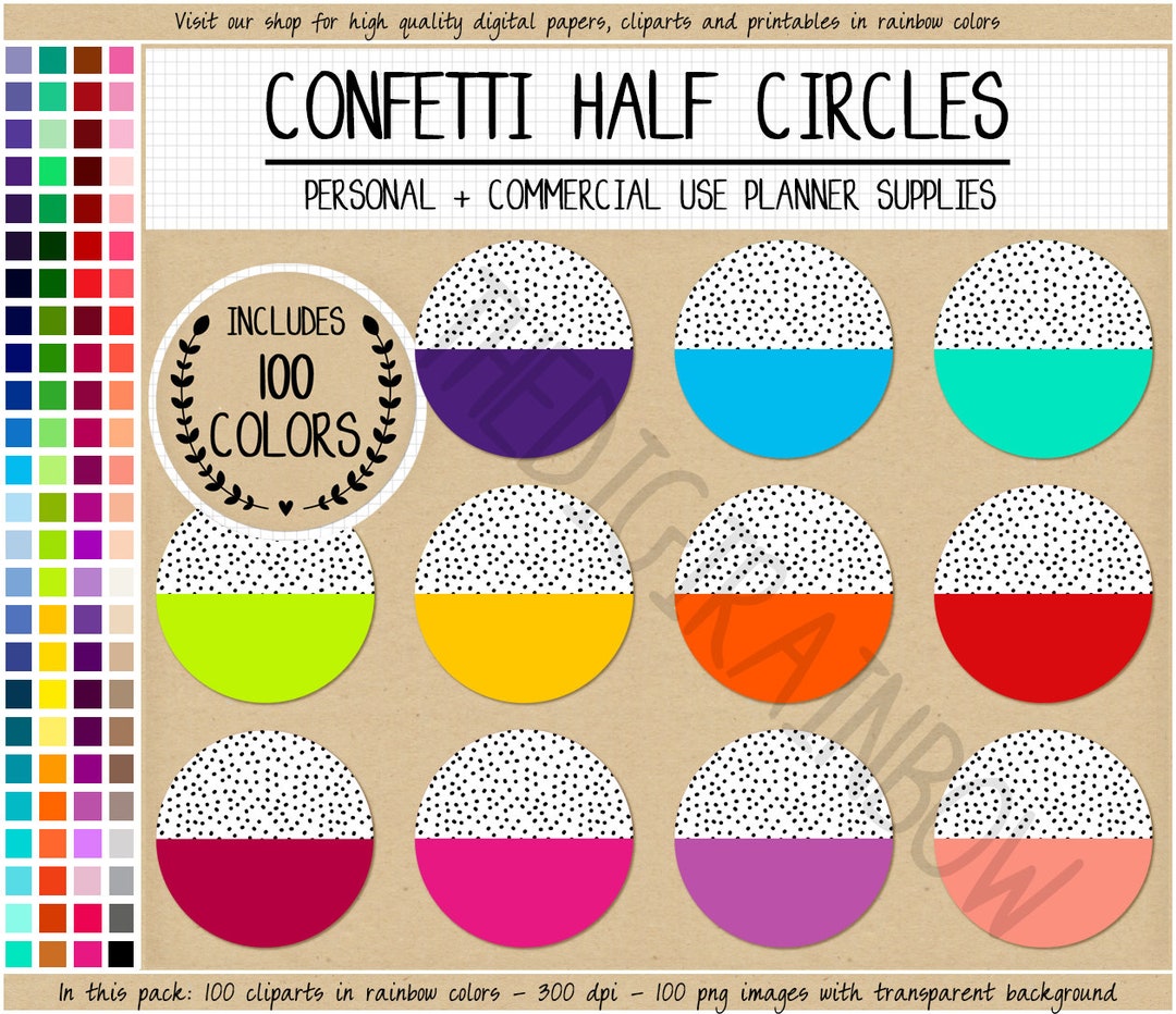 SALE 100 HALF CIRCLE Digital Sticker Blank Circle Clipart Confetti ...