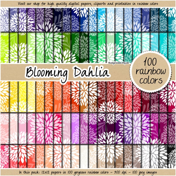 100 seamless dahlia digital paper blossom flower background white floral clipart rainbow scrapbook dahlia pattern pastel bright neutral dark