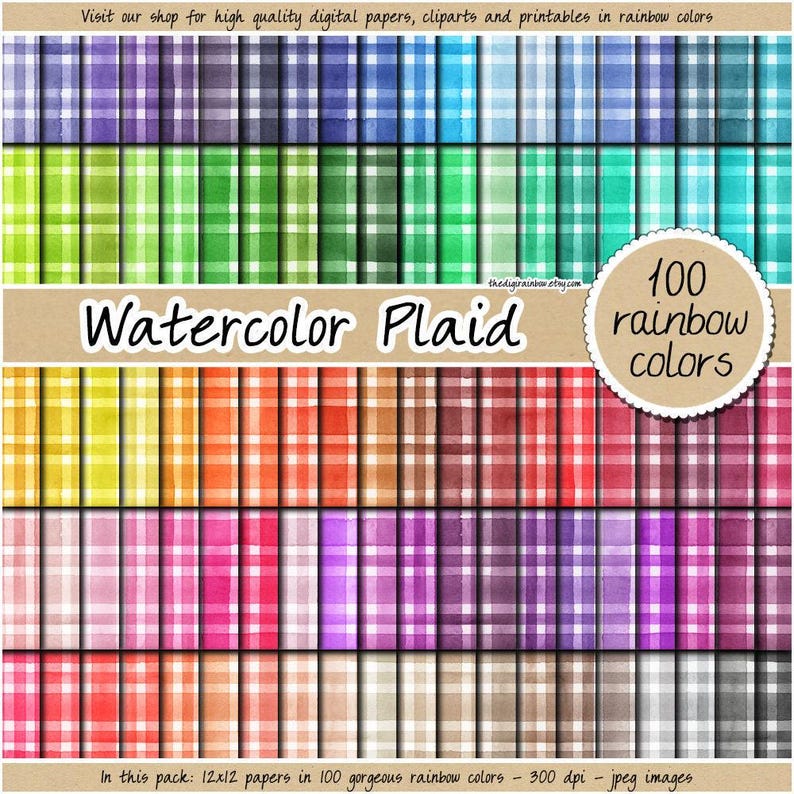 100 Seamless Watercolor Plaid Digital Paper Vintage Background Painted ...