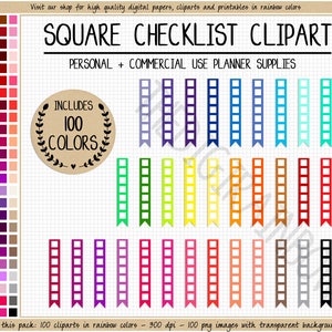 VERKOOP 100 vierkante checklist clipart afdrukbare planner sticker regenboog stickers Erin Condren Mambi Happy planner COMMERCIEEL GEBRUIK planner clipart