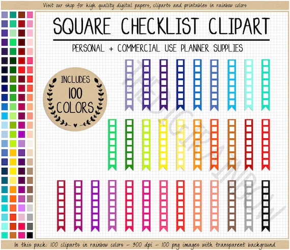 SALE 100 Square Checklist Clipart Printable Planner Sticker | Etsy