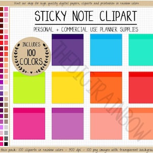 SALE 100 STICK IT digital sticker square sticky note clipart rainbow pinned note clipart printable Erin Condren Goodnotes Bullet Journal box