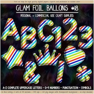 STRIPE Foil Balloon alphabet clipart boy birthday balloon font rainbow balloon clipart PNG sublimation lettering printable digital alphabet