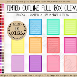 SALE 100 outlined full box planner stickers rainbow planner clipart full box printable planner sticker for Erin Condren MAMBI Commercial use