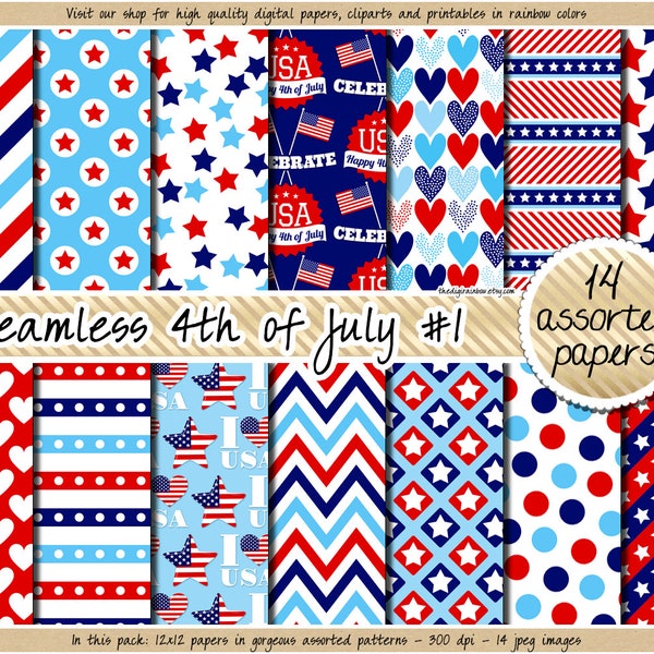 SEAMLESS 4th of July digital paper printable Fourth of July pattern USA sticker patriotic background veteran's pattern navy blue red clipart