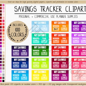 VENTA 100 AHORROS pegatinas digitales pegatinas de seguimiento de dinero finanzas clipart Erin Condren Goodnotes ahorros de efectivo semanales mensuales uso comercial