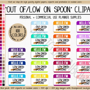 VENTE 200 cuillères d'autocollants numériques faible niveau d'énergie tracker clipart Spoonie caché maladie invisible lutte handicap