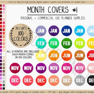 BUNDLE 1200 MONTH mini date covers January December rainbow printable date dot covers Goodnotes digital sticker Erin Condren Happy planner
