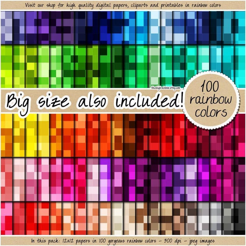 SALE 100 Pixel Digital Paper Printable Minecraft Digital Paper Mosaic ...