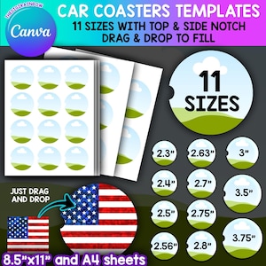 Car Coaster Template Bundle Editable CANVA Template, Drag and Drop Your Photo, Printable Blank Cup Coaster Sublimation Custom Coaster Design
