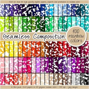 100 nahtlose Komposition digitales Papier druckbares Notizbuch Cover Schulmuster regenbogenfarbener Hintergrund pastel hell neutral dunkel Clipart