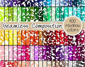 100 seamless composition digital paper printable notebook cover school pattern rainbow colored backgound pastel bright neutral dark clipart